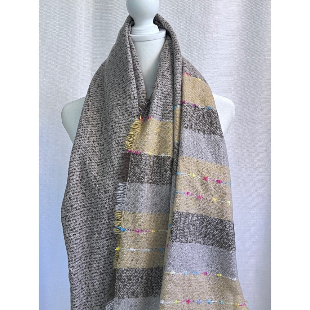 Renee's NYC Striped‎ Tassel Accent Scarf Soft Neutral Tones Cozy Neck Wrap